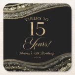 Elegant Black Gold Agate 15th Birthday Party Square Paper Coaster<br><div class="desc">These are Elegant Black Gold Agate 15th Birthday Party Paper Coasters!</div>