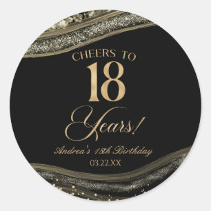 Elegant Black Gold Agate 18th Birthday Party Classic Round Sticker