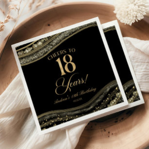 Elegant Black Gold Agate 18th Birthday Party Napkin