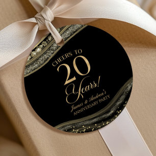 Elegant Black Gold Agate 20th Anniversary Party Favour Tags