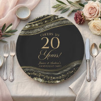 Elegant Black Gold Agate 20th Anniversary Party