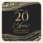 Elegant Black Gold Agate 20th Anniversary Party Square Paper Coaster<br><div class="desc">These are Elegant Black Gold Agate 20th Wedding Anniversary Party Paper Coasters!</div>