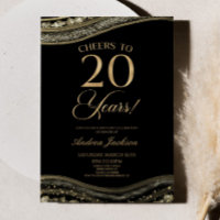 Elegant Black Gold Agate 20th Birthday Party