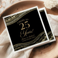 Elegant Black Gold Agate 25th Anniversary Party