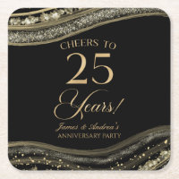 Elegant Black Gold Agate 25th Anniversary Party