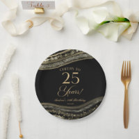 Elegant Black Gold Agate 25th Birthday Party