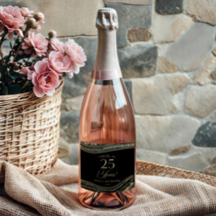 Elegant Black Gold Agate 25th Birthday Party Sparkling Wine Label