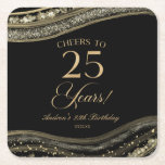 Elegant Black Gold Agate 25th Birthday Party Square Paper Coaster<br><div class="desc">These are Elegant Black Gold Agate 25th Birthday Party Paper Coasters!</div>