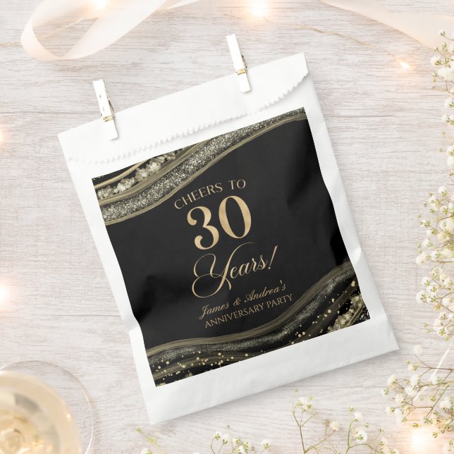 Elegant Black Gold Agate 30th Anniversary Party Favour Bag (Clipped)