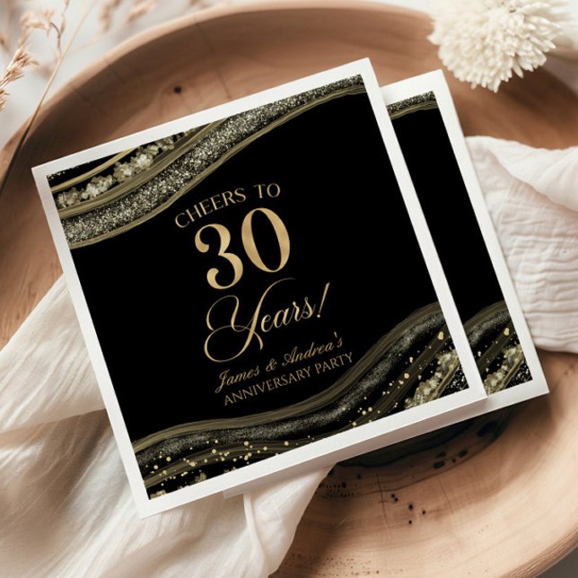 Elegant Black Gold Agate 30th Anniversary Party Napkin (Creator Uploaded)