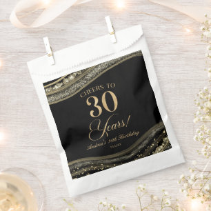 Elegant Black Gold Agate 30th Birthday Party Favour Bag