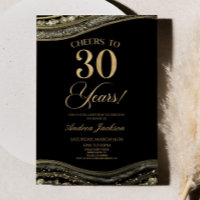 Elegant Black Gold Agate 30th Birthday Party