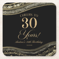 Elegant Black Gold Agate 30th Birthday Party