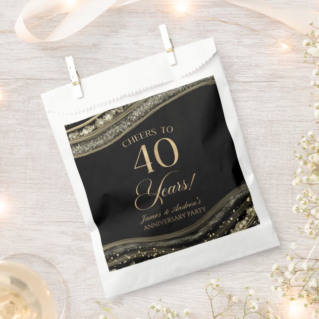 Elegant Black Gold Agate 40th Anniversary Party Favour Bag (Clipped)
