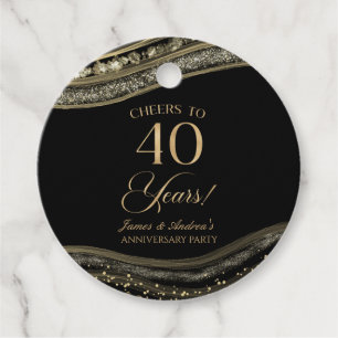 Elegant Black Gold Agate 40th Anniversary Party Favour Tags