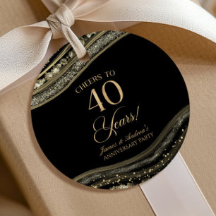 Elegant Black Gold Agate 40th Anniversary Party Favour Tags