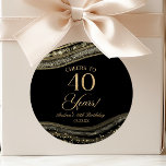 Elegant Black Gold Agate 40th Birthday Party Classic Round Sticker<br><div class="desc">This is an Elegant Black Gold Agate 40th Birthday Party Favour Stickers Labels!</div>