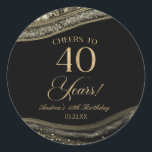 Elegant Black Gold Agate 40th Birthday Party Classic Round Sticker<br><div class="desc">This is an Elegant Black Gold Agate 40th Birthday Party Favour Stickers Labels!</div>
