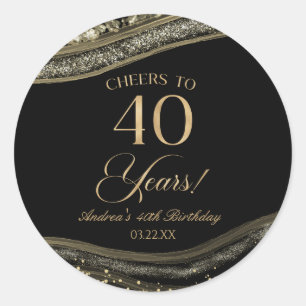 Elegant Black Gold Agate 40th Birthday Party Classic Round Sticker