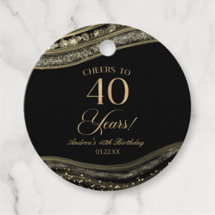 Elegant Black Gold Agate 40th Birthday Party Favour Tags