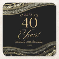 Elegant Black Gold Agate 40th Birthday Party