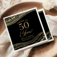 Elegant Black Gold Agate 50th Anniversary Party