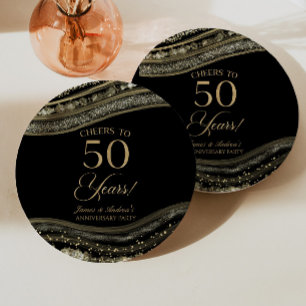 Elegant Black Gold Agate 50th Anniversary Party Paper Plate