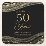 Elegant Black Gold Agate 50th Anniversary Party Square Paper Coaster<br><div class="desc">These are Elegant Black Gold Agate 50th Wedding Anniversary Party Paper Coasters!</div>