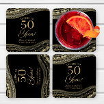 Elegant Black Gold Agate 50th Anniversary Party Square Paper Coaster<br><div class="desc">These are Elegant Black Gold Agate 50th Wedding Anniversary Party Paper Coasters!</div>