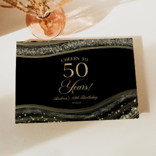 Elegant Black Gold Agate 50th Birthday Party Guest Book