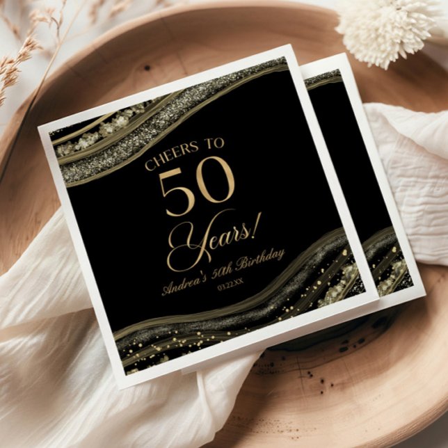 Elegant Black Gold Agate 50th Birthday Party Napkin (Creator Uploaded)
