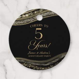 Elegant Black Gold Agate 5th Anniversary Party Favour Tags