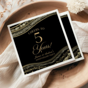 Elegant Black Gold Agate 5th Anniversary Party Napkin