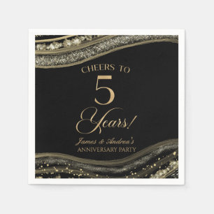 Elegant Black Gold Agate 5th Anniversary Party Napkin