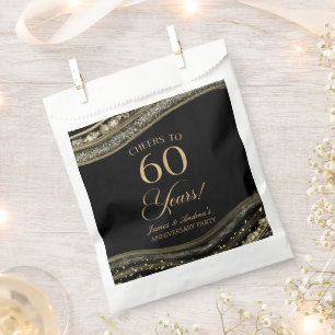 Elegant Black Gold Agate 60th Anniversary Party Favour Bag