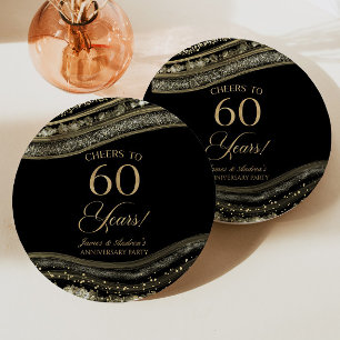 Elegant Black Gold Agate 60th Anniversary Party Paper Plate