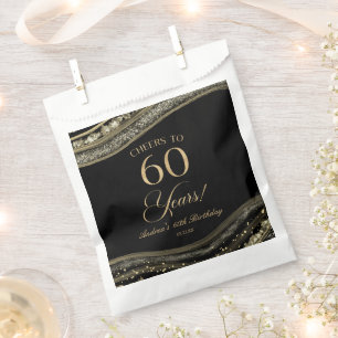 Elegant Black Gold Agate 60th Birthday Party Favour Bag