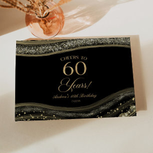 Elegant Black Gold Agate 60th Birthday Party Guest Book