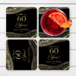 Elegant Black Gold Agate 60th Birthday Party Square Paper Coaster<br><div class="desc">These are Elegant Black Gold Agate 60th Birthday Party Paper Coasters!</div>