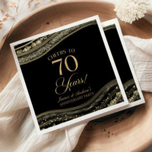 Elegant Black Gold Agate 70th Anniversary Party Napkin