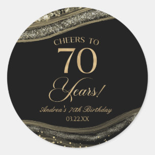 Elegant Black Gold Agate 70th Birthday Party Classic Round Sticker