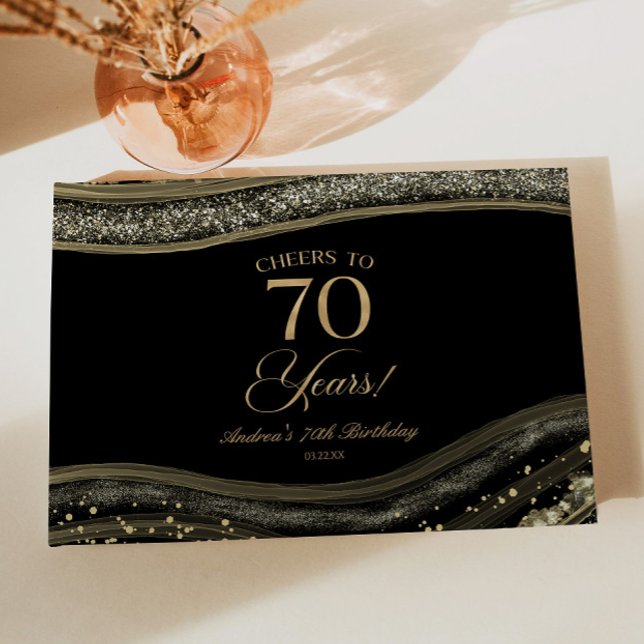 Elegant Black Gold Agate 70th Birthday Party Guest Book (Creator Uploaded)