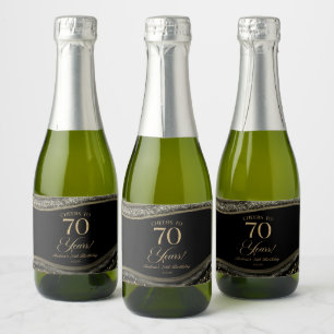 Elegant Black Gold Agate 70th Birthday Party Sparkling Wine Label