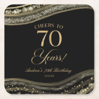 Elegant Black Gold Agate 70th Birthday Party