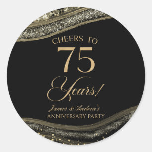 Elegant Black Gold Agate 75th Anniversary Party Classic Round Sticker