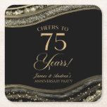 Elegant Black Gold Agate 75th Anniversary Party Square Paper Coaster<br><div class="desc">These are Elegant Black Gold Agate 75th Wedding Anniversary Party Paper Coasters!</div>