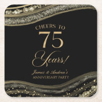 Elegant Black Gold Agate 75th Anniversary Party