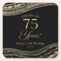 Elegant Black Gold Agate 75th Birthday Party