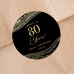 Elegant Black Gold Agate 80th Birthday Party Classic Round Sticker<br><div class="desc">This is an Elegant Black Gold Agate 80th Birthday Party Favour Stickers Labels!</div>