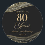 Elegant Black Gold Agate 80th Birthday Party Classic Round Sticker<br><div class="desc">This is an Elegant Black Gold Agate 80th Birthday Party Favour Stickers Labels!</div>